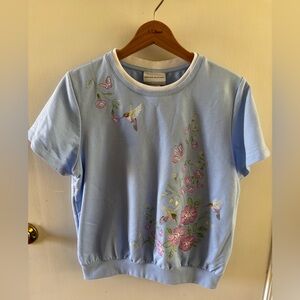 Vintage Alfred Dunner Embroidered Hummingbird Short Sleeve Sweatshirt, size PM